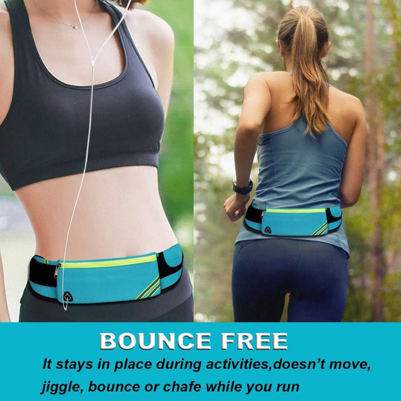 Running Pouch Belt Waist Pack Bag,Workout Fanny Pack,Bounce Free Jogging Pocket BeltTravelling Money Cell Phone Holder for Running Accessories, Blue, One Size
