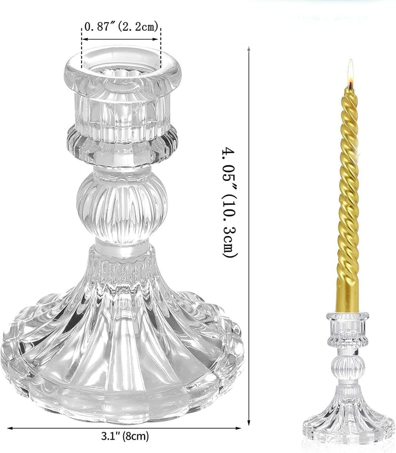 Tyasdery Glass Candle Holder, Clear Taper Candle Candlestick Holder for Wedding Party Table, Spring Decor, Anniversary, Festival Decoration, Dining Room Table, Valentine's Day, Set of 6