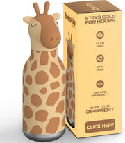 Bestie Giraffe Kids Water Bottle, 16oz/460ml Stainless Steel - Giraffe Spots