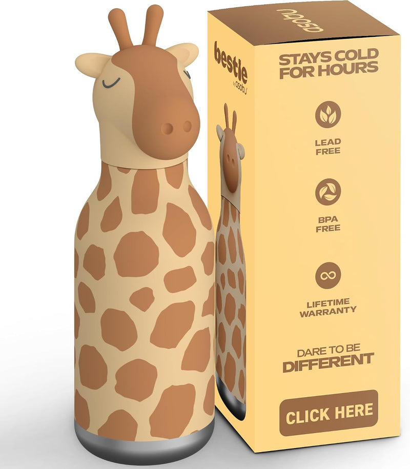 Bestie Giraffe Kids Water Bottle, 16oz/460ml Stainless Steel - Giraffe Spots