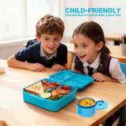 Bento Lunch Box, LunchBox 4 Compartments, Leak-Proof Lunch Container, PFAS&BPA-Free Microwave Safe, BLYPHOO Bento Box with Soup Bowl(Blue)