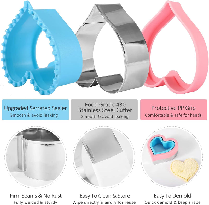 24Pcs Sandwich Cutter and Sealer Set Bread Sandwich Cutter Pancake Maker Heart Square Dinosaur Start Shaper,etc DIY Cookie Cutters Gift for Kids Boys Girls