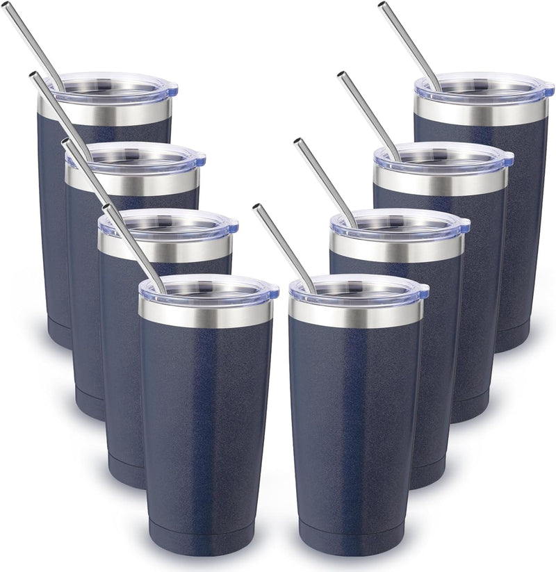 Volhoply 20oz Stainless Steel Tumbler with Lid and Straw,Double Wall Insulated Travel Iced Coffee Mug Fits Car Cup holder,Powder Coated Cups for Hot and Cold Drinks,Gifts for Women Men（White,1 Set）