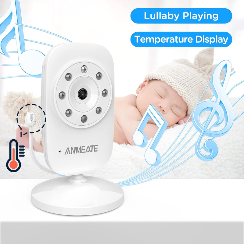 ANMEATE Video Baby Monitor with Digital Camera, Digital 2.4Ghz Wireless Video Monitor with Temperature Monitor, 960ft Transmission Range, 2-Way Talk, Night Vision, High Capacity Battery (sm24)