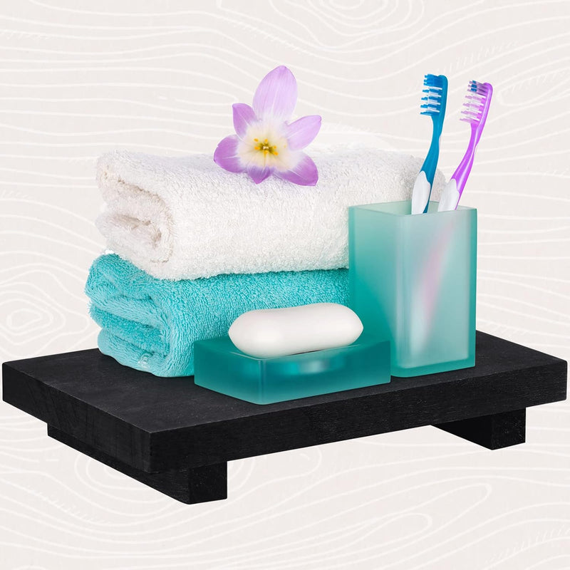 Nuogo Wood Riser Tray Soap, Stand Soap Tray for Kitchen Sink, Wood Pedestal for Kitchen Counter Sink Stand Decorative Rustic Bathroom Dishes for Plant Bottles Candles Display (Natural, 9 x 6 Inch)