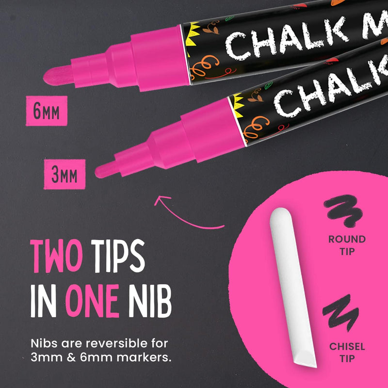 Chalkola 5 White Chalk Markers for Chalkboard Signs, Blackboard, Car Window, Bistro, Glass | 5 Variety Pack - Thin, Fine Tip, Bold & Jumbo Size Erasable Liquid Chalk Pens (1mm, 3mm, 6mm, 10mm, 15mm)