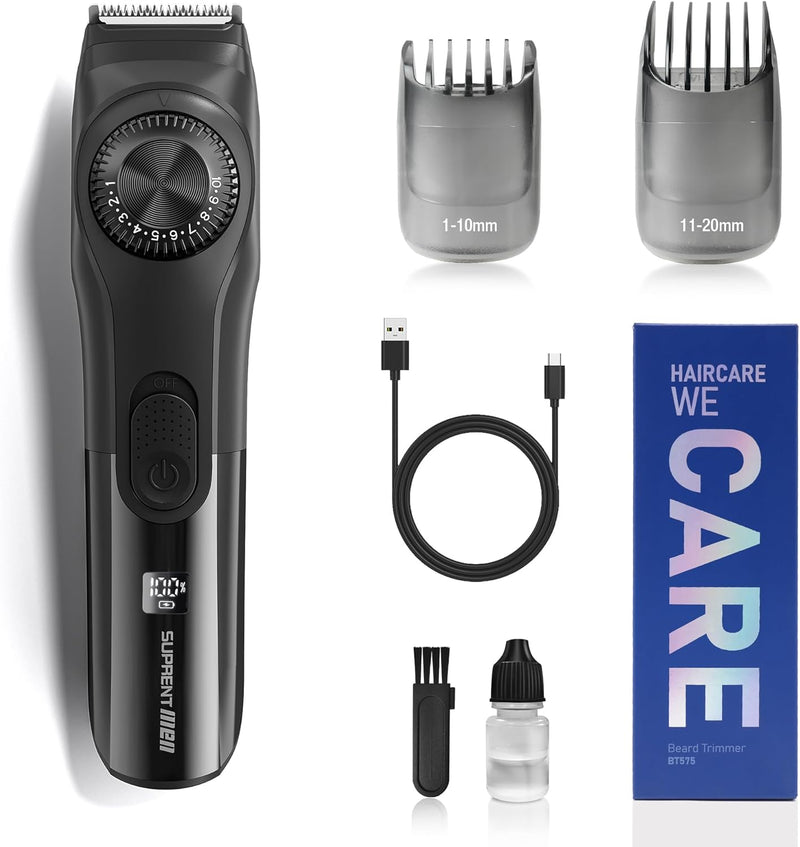 SUPRENT Beard Trimmer,Adjustable Beard Trimmer for Men with Li-ion Battery,Fast Charge, Long-Lasting Use,19 Built-in Adjustable Precise Lengths,USB Charging