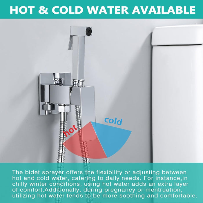 Azonee Warm Water Bidet Sprayer Faucet for Toilet with Hot and Cold Brass Rough-in Valve, Stainless Steel Square Handheld Bidet Attachment Set for Feminine, Pets and Baby Diaper Washing