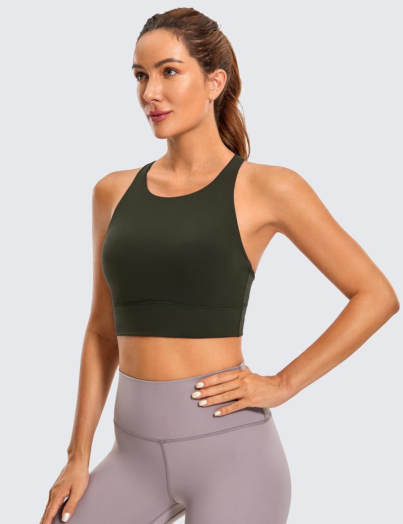 CRZ YOGA Womens Butterluxe Strappy High Neck Longline Sports Bra - Padded Criss Cross Back Workout Sports Bras Crop Tank Top