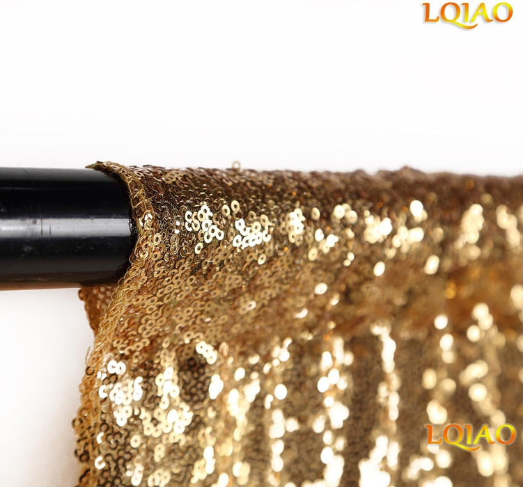 LQIAO 2 Panels Light Gold Sequin Backdrop Glitter Fabric for Wedding Birthday Parties Shimmer Wall-2x8ft