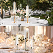 Angju Gold Candlestick Holder Tall Hurricane Candle Holder Set of 3, Taper Candle Holders Candle Stand Glass Cover Candlesticks Holders Table Centerpiece for Wedding Party Birthday Christmas Decor