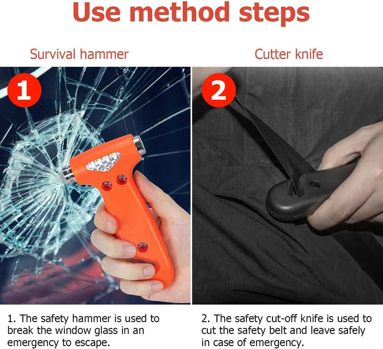 GraGra 2 Pack Car Safety Hammer Seatbelt Cutter, 2 in 1 Car Glass Breaker Safety Hammer, Emergency Escape Tool with Car Window Breaker and Seat Belt Cutter, for Vehicle Safe Accessories (Black)