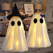 Light Up Halloween Scary Ghost Decorations, Set of 2 DIY Spooky Crafts for Indoor Home Mantel Shelf & Tabletop Decor White - White