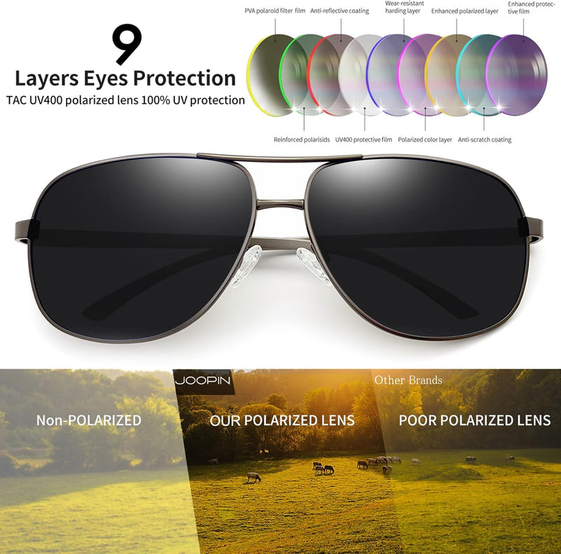 Joopin Rectangular Polarized Aviaion Sunglasses for Men Retro Military Shades Driving UV Protection