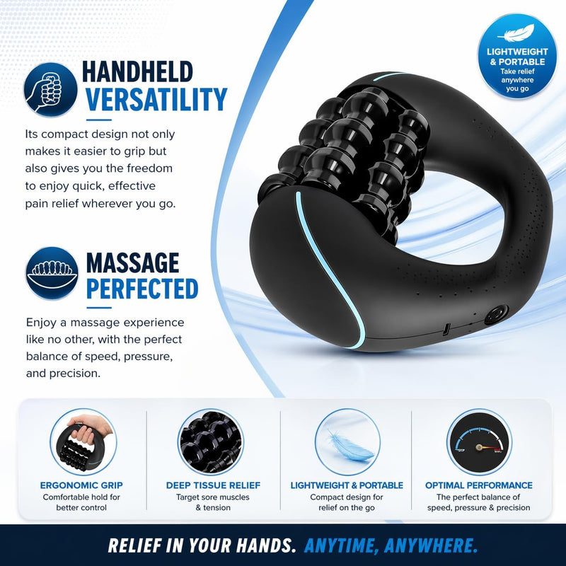 Electric Deep Rolling Myofascial Massager with Type-C Fast Charge, 1800mAh Rechargeable Handheld Roller for Muscle Tension & Cellulite, Portable Body Relaxer