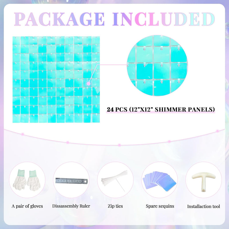 Kate Shimmer Wall Backdrop Sliver Wall Panels 12Pcs Square Sequin Shimmer Wall Backdrop Decoration for Birthday Party,Wedding, Anniversary