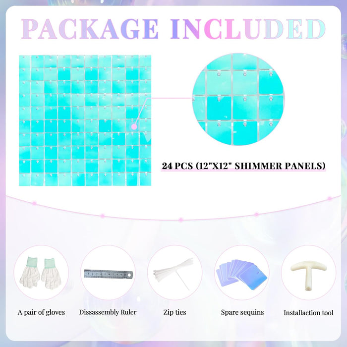 Kate Shimmer Wall Backdrop Sliver Wall Panels 12Pcs Square Sequin Shimmer Wall Backdrop Decoration for Birthday Party,Wedding, Anniversary