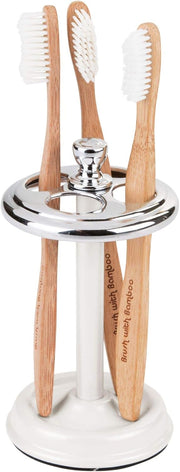 iDesign Steel Toothbrush Holder Stand The York Collection Four Divided Compartments, 3.25 x 5.75, Brushed Nickel & Polished Chrome - Chrome and Pearl White 3.25" x 5.75"
