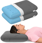 MY ARMOR Ventilated Cool Gel Memory Foam Pillows for Sleeping, Orthopedic Pillows for Neck Pain Relief (White Cover, Cool Gel Thin (pack of 1)) - Cool-Gel Pillow with Grey Cover King - 5 inches height (Pack of 2)