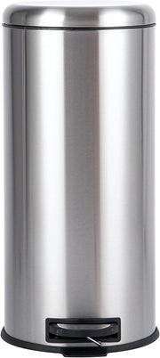 Amazon Basics round pedal trash bin, Stainless Steel, 30L - 30L Single