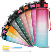 Unbreakable Water Bottle 1 Litre with Motivational Time Marker, Leakproof Durable BPA-Free Non-Toxic Water bottle for office,Water bottle for gym Detoxing eBook included Hunter Green with Motivational Time Marker - 1 ÙÙØªØ± Red Skies