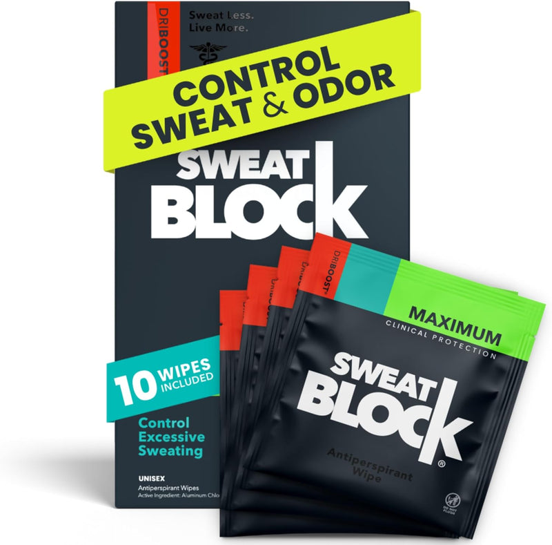 Clinical Strength DRIBOOST Antiperspirant Wipes - Treat Hyperhidrosis & Excessive Sweating for Men, Women, and Teens - 7 Days of Protection Per Wipe - Dermatologist Tested, Unscented,10 ct. - 10 Count (Pack of 1)