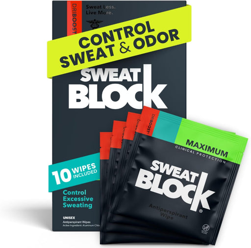 Clinical Strength DRIBOOST Antiperspirant Wipes - Treat Hyperhidrosis & Excessive Sweating for Men, Women, and Teens - 7 Days of Protection Per Wipe - Dermatologist Tested, Unscented,10 ct. - 10 Count (Pack of 1)
