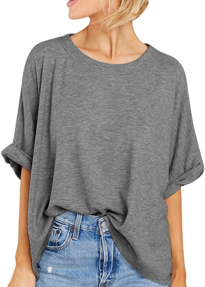 Women Oversized T-Shirt Summer Casual Short Sleeve Loose Tee Tops - Grey