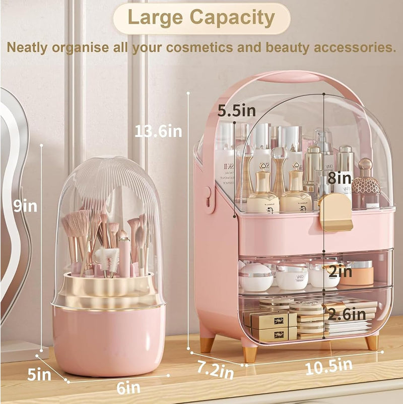 U-HOOME Makeup Organizer Skincare Organizers,Cosmetic Storage with Three Tier Storage Box and Brush Storage Box Cosmetic Display Cases for Bathroom Countertop,Bedroom Vanity Desk and Travel (White)
