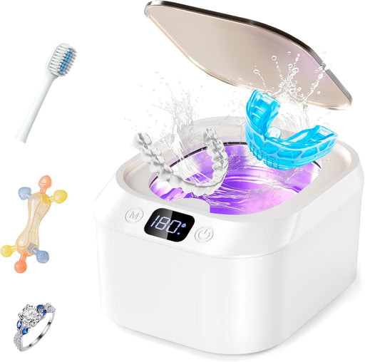 Ultrasonic Retainer Cleaner, Kunphy 48KHz 24W Ultrasonic U-V Cleaner Machine with 3 Modes Digital Timer for Mouth Guard, Toothbrush Heads, Invisalign, Braces - White