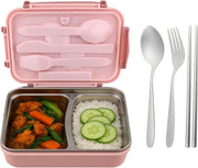 Stainless Steel Bento Lunch Box for Adults and Kids 1200ML Leakproof Bento Box with Spoon, Fork & Chopsticks Tiffin Box for Office and School Lunchbox for Men, Women (Beige) - Pink