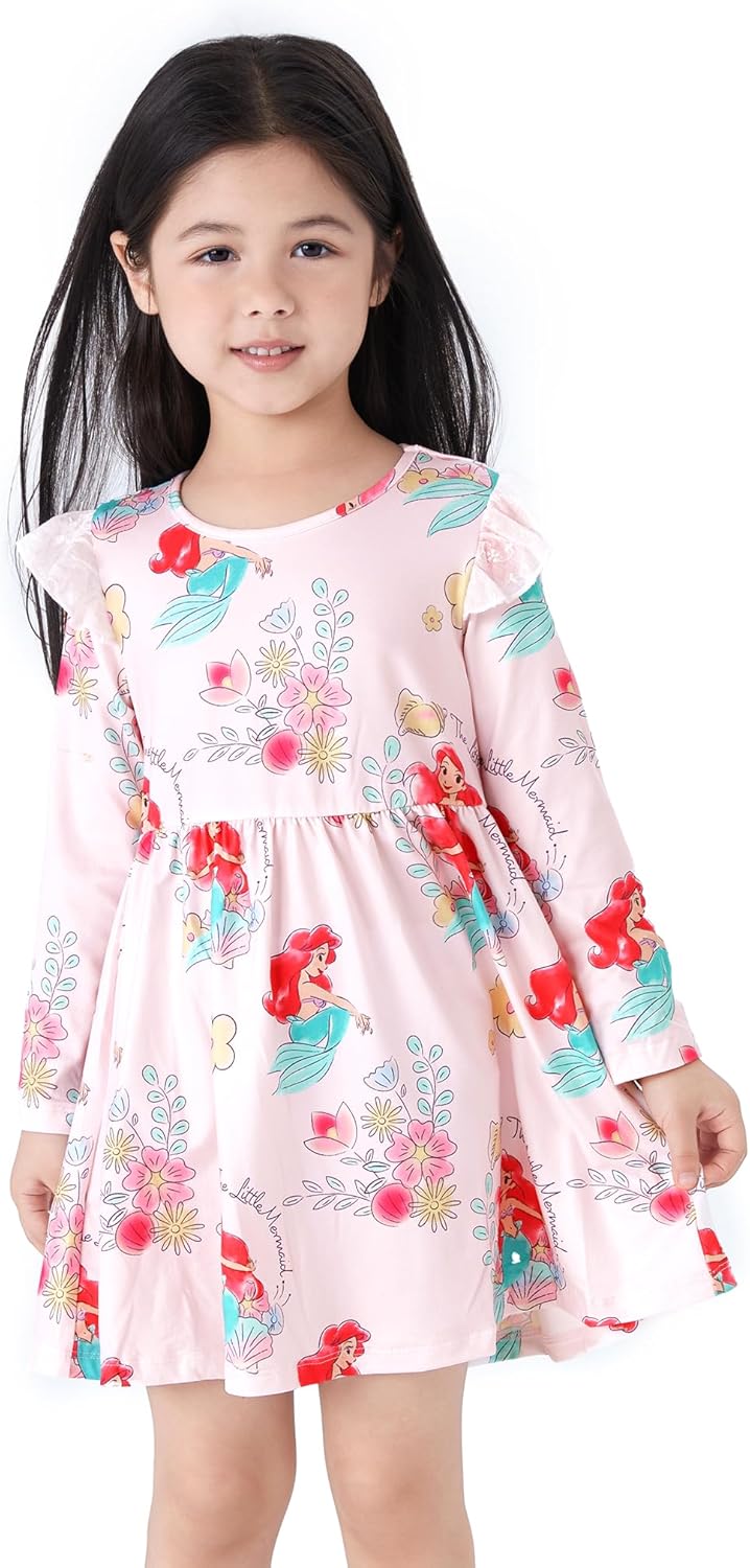 Disney Stitch Minnie Mouse Princess Frozen Girls Tie Back Dress Tween Kids Off Shoulder/Short Sleeve Smocked Outfit 2-13Years