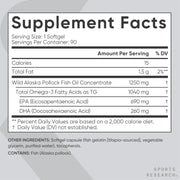 Sports Research Alaskan Omega3 Fish Oil 90 Softgels WildCaught Alaska Pollock EPA & DHA in Triglyceride Form NonGMO & GlutenFree Omega3 Supplement
