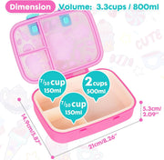Cute Cartoon Bento Lunch Box for Kids, 800ml/27oz BPA-Free Leak-Proof Food Containers with 3 Compartments, Dishwasher Safe, Back to School Students Lunches Size for Ages 4-8