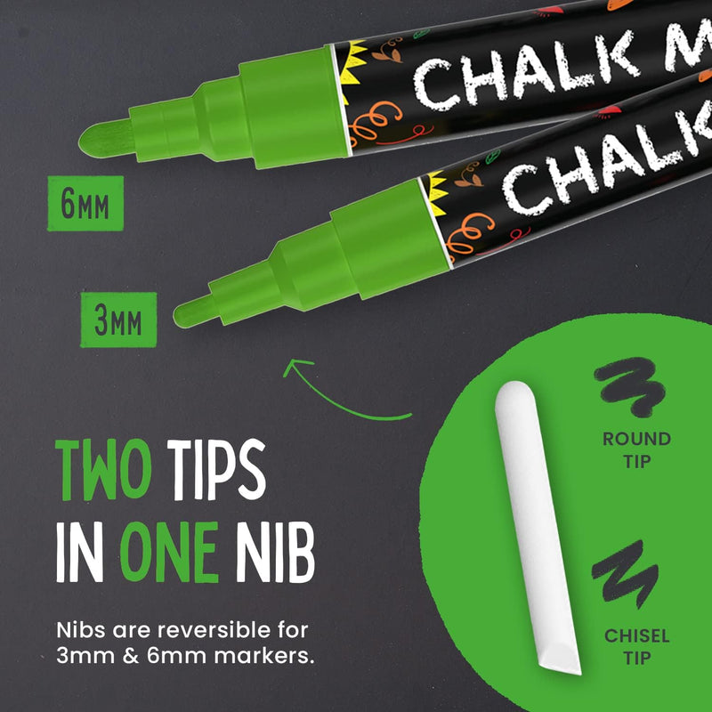 Chalkola 5 White Chalk Markers for Chalkboard Signs, Blackboard, Car Window, Bistro, Glass | 5 Variety Pack - Thin, Fine Tip, Bold & Jumbo Size Erasable Liquid Chalk Pens (1mm, 3mm, 6mm, 10mm, 15mm)