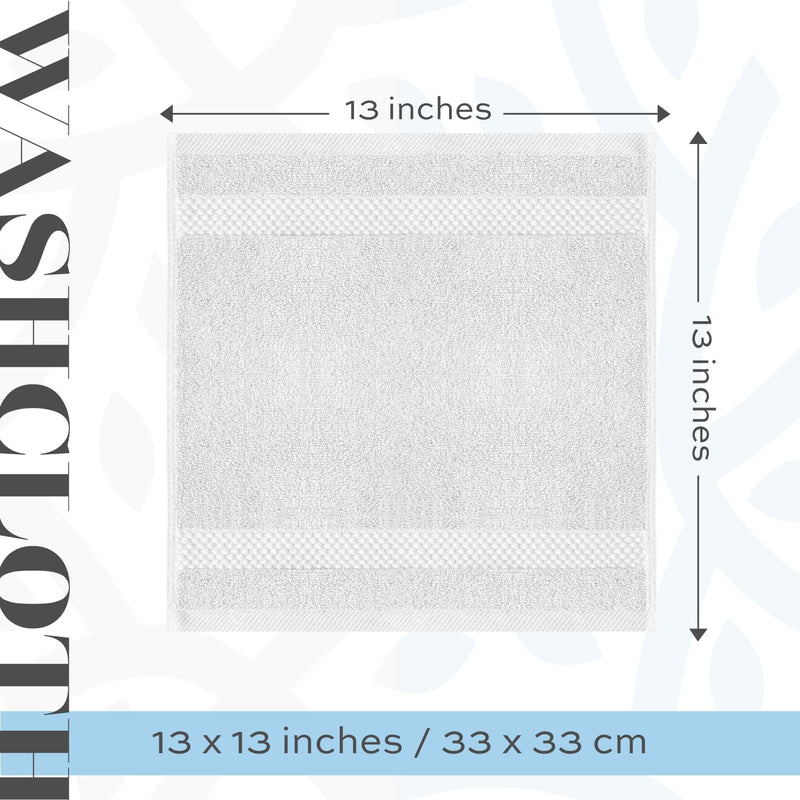 White Classic Luxury Cotton Washcloths - Small Hotel Spa Bathroom Face Towel | 12 Pack |