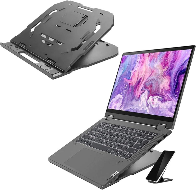 Lenovo 2-in-1 Laptop Stand, Ergonomic, 10 Adjustable Tilt Angles, Ventilated, Non-Slip, Portable, GXF0X02619, Black - Black