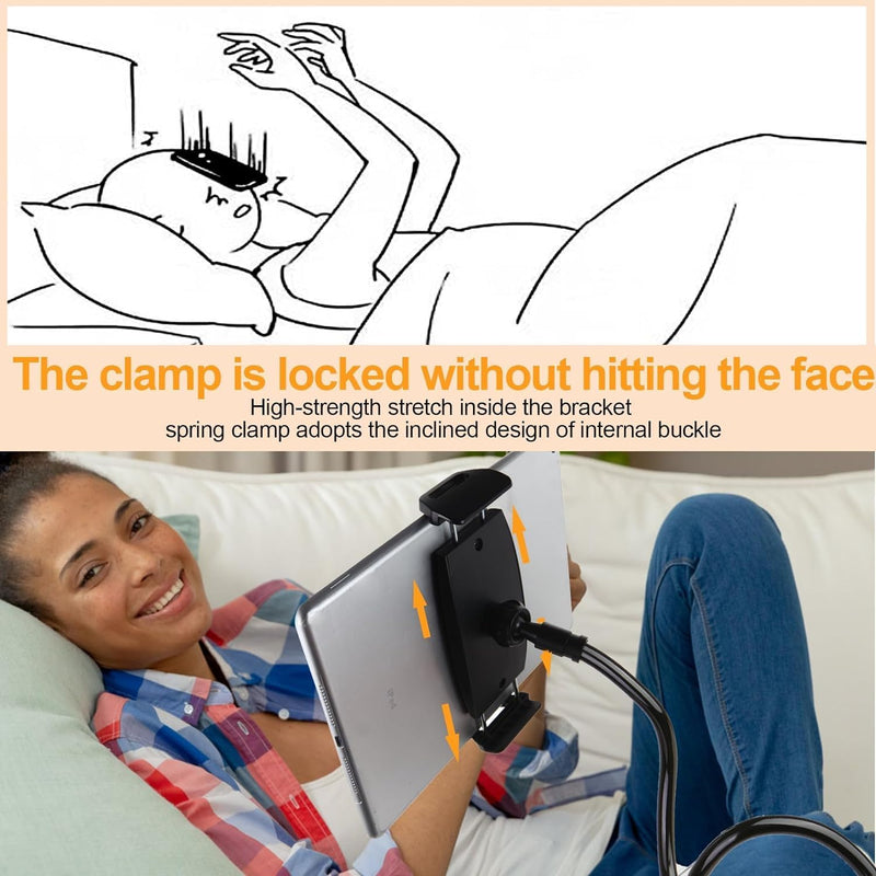 Flexible Gooseneck Tablet Holder for Bed 4.7-11" Devices, iPad Stand with 30-inch Arm Clamp, Compatible with iPad, Galaxy Tabs, Switch, Kindle (White)
