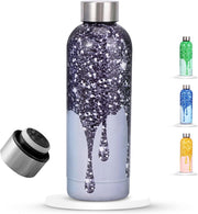 Water Bottle Stainless Steel, Drinking Thermos Double Wall Insulated Water Bottles for Hot and Cold Water Kids School Hydro Flask Water Bottle for Gym Office Water Bottle (BEIGE 750ML) - SPARKLE BLACK 500ML
