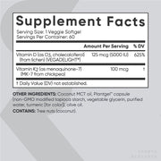 Vitamin K2 + D3, 100 mcg/5000 IU, 60 Veggie Softgels