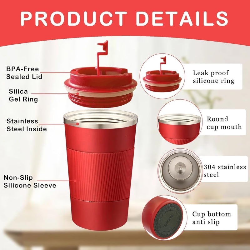 BuyOn Travel Coffee Tumbler Stainless Steel Double Wall Vacuum Hot and Iced Coffee Cup Hydro Flask Drinks Insulated Mug with Leakproof Lid for Home Office Gym Outdoor Work (WHITE, 380ML)