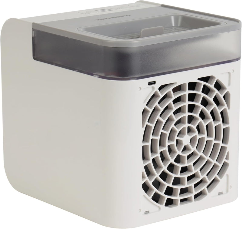 Olsenmark Mini Air Cooler OMF1877 3-in-1 Air Cooler, Humidifier & Purifier USB Rechargeable, 7-Color LED Light, Adjustable Vent, Portable for Home & Office White