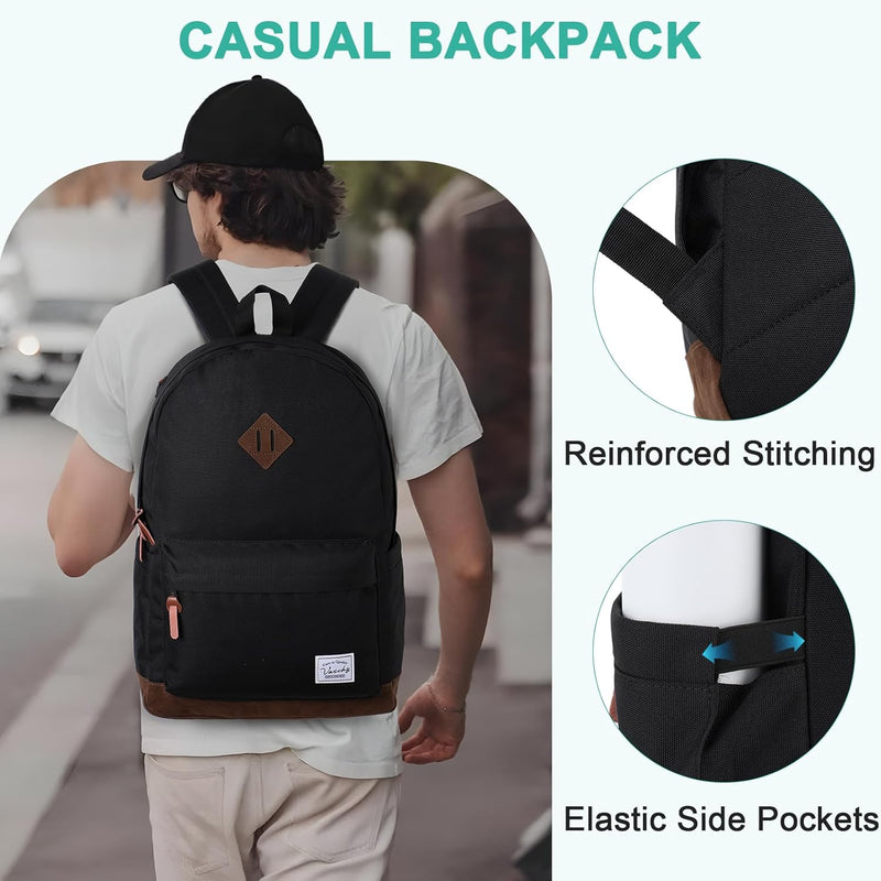 VASCHY Men's Backpack, Women's Waterproof School Bag, Boy Girl Computer 15.6 Inch Vintage for School, College, Work, Travel, Leisure