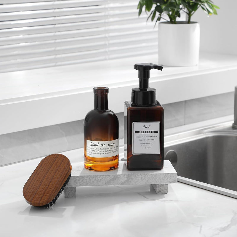 zoocatia Small Wood Tray Pedestal Stand Farmhouse Bathroom Decor Decorative Wooden Riser Kitchen Soap Dish Holder for Vanity, Counter, Sink, Brown