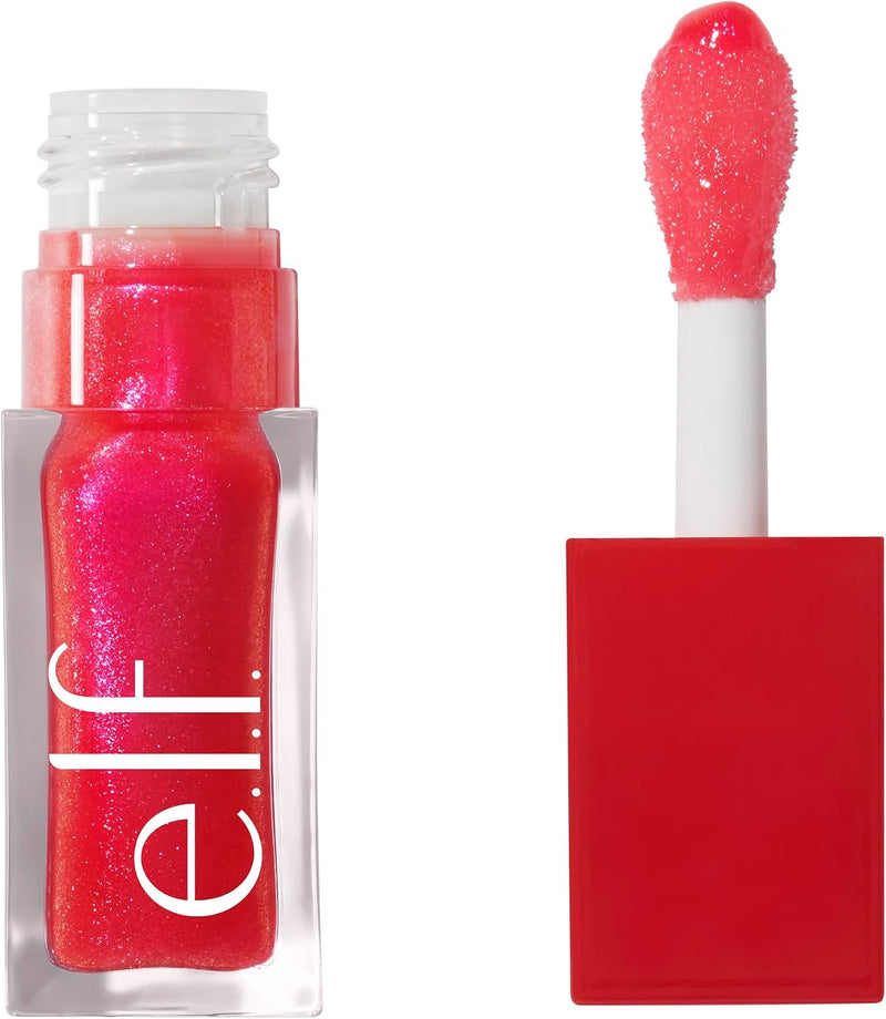 e.l.f. Glow Reviver Lip Oil, Nourishing and Hydrating with High-Shine Glimmer Finish & Sheer Wash Of Color, Minty Scent, Non-Sticky, Vegan & Cruelty-free, Candy Coded - Hot Pink 7.39 ml (Pack of 1)