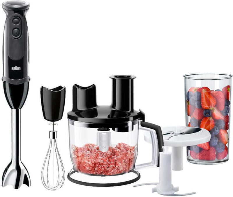 Braun Multiquick 5 Hand Blender, 1000 Watts, 21 Speeds, 1.5 L Food Processor, 500ml Chopper, Whisk, Beaker, Splash Control, PowerBell Plus Technology, MQ 5285 - Black - 9-in-1