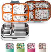 BEOLA Stainless Steel Lunch Box for Kids School, 4 Compartment Bento Box for Kids, BPA Free Tiffin with Lid, Leakproof Meal Container, Perfect as Snack Box, Lunchbox for Girls (Ever Blooming) - Sports Day