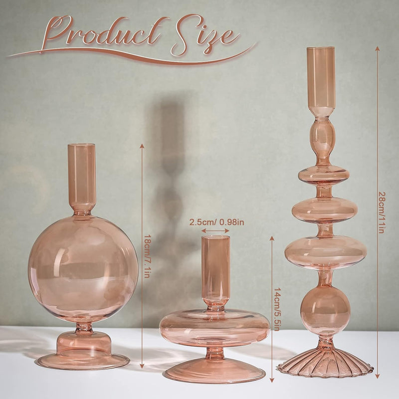 Rtteri 3 Pcs Glass Candlestick Holders Glass Taper Candle Holders Groovy Candlestick Wavy Glass Candlestick Holders Elegant Glass Candlestick Glass Vases for Home Party Centerpiece (Green)