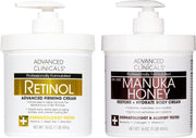 Collagen Peptides Body Lotion & Face Moisturizer Peptide Infused Collagen Lotion For Women & Men Helps Improve Look Of Crepey Skin, Wrinkles, & Uneven Dry Skin Texture, 16 Ounce - 450 g (Pack of 2) Retinol + Manuka Honey Cream Bundle