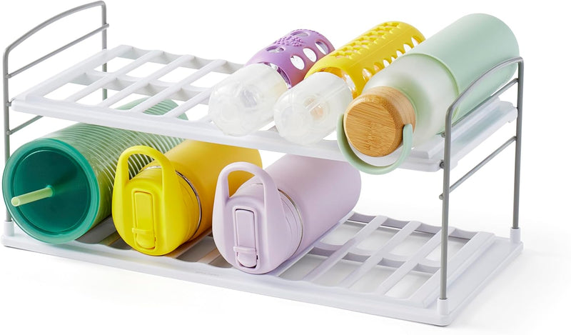YouCopia UpSpace Water Bottle and Travel Mug Cabinet Organizer, Adjustable Storage Rack for Kitchen Organization, 3-Shelf, Size: 7.5"D x 11.4"W x 9.1"H - 2-Shelf Wide